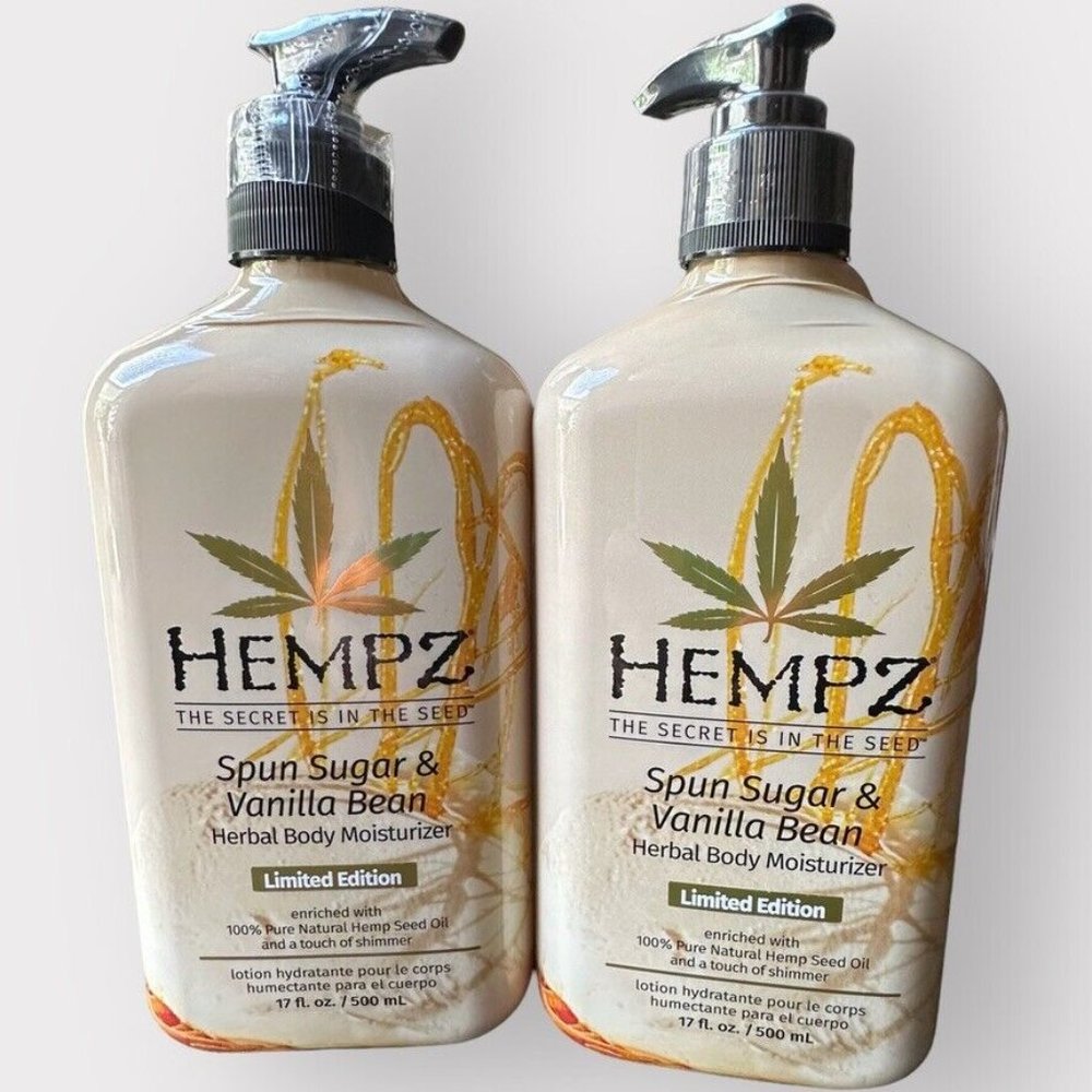 2 HEMPZ SPUN SUGAR & VANILLA BEAN HERBAL BODY MOISTURIZER LOTION LIMITED EDITION